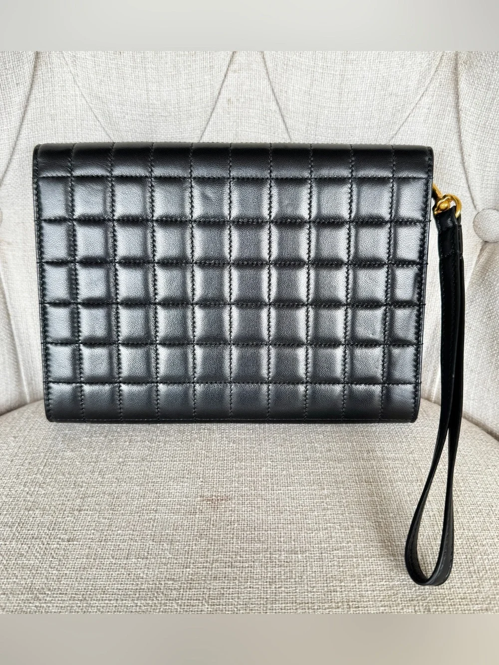 ✨ AUTH Saint Laurent Carré Quilted Cassandre Pouch/Clutch in Black Lambskin ✨